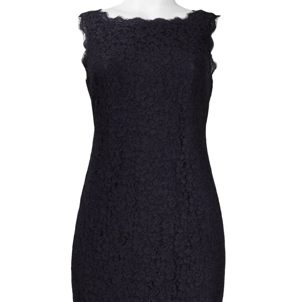 NWT Adrianna Papell Navy Sleeveless Scalloped Lace Sheath Dress Size 4 - Picture 12 of 12
